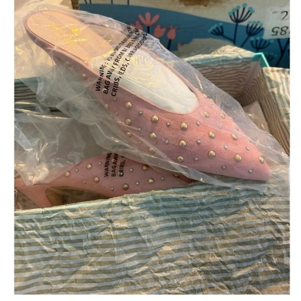 Kate Spade New York Parisian Pink Surie Studded‎ Suede Kitten Heel Mules 7.5